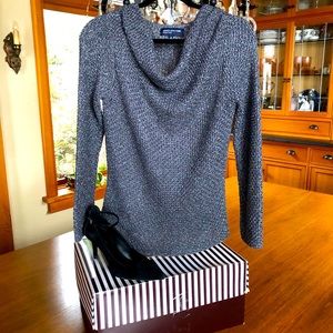 Metallic silver thread cowl neck sweater - perfect for holiday entertaining ❣️